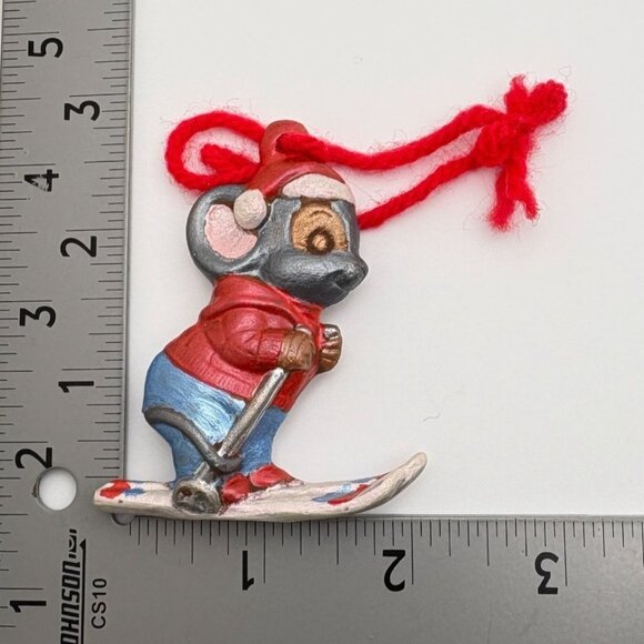 Vintage Mouse Skier Christmas Tree Ornament Hand Painted Skiing - Picture 3 of 6